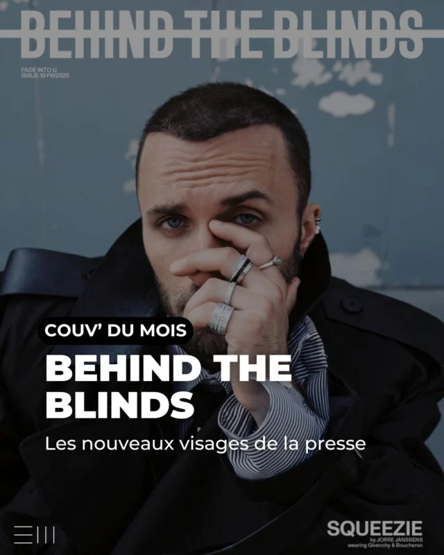 📖 @behindtheblinds, lancé en 2017, mêle mode, photographie et culture contemporaine. Chaque numéro propose des visuels travaillés et des entretiens de fond avec des personnalités qui incarnent les esthétiques actuelles. 
📸 Le créateur français @xsqueezie est en couverture du numéro 19 du magazine. Intitulé "FADE INTO U", cette édition met également en avant des personnalités telles que Lily Rabe, Diane Kruger, Jamie Campbell Bower, et Yungblud. 
💡 Dans cet entretien illustré par le photographe Jorre Janssens, Squeezie revient sur ses débuts sur YouTube et son statut actuel de créateur multimédia influent. L'entretien met en lumière son approche de la création de contenu et sa capacité à se réinventer. 
🎯 Cette couverture souligne l'importance croissante des créateurs de contenu dans le paysage médiatique actuel. En mettant en avant Squeezie, Behind the Blinds reconnaît leur impact culturel et leur influence sur les tendances contemporaines. 
#Squeezie #BehindTheBlinds #magazine